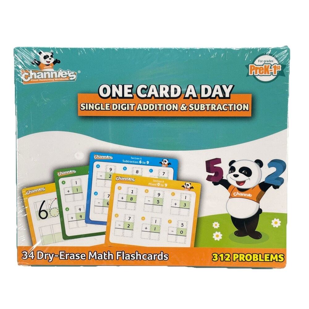 Channie’s One Card A Day Single Add & Subtraction Dry Erase Flash Cards PreK-1st